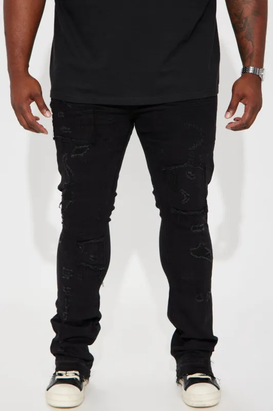 Square It Out Stacked Skinny Flare Jeans - Black sold by Fashion Nova