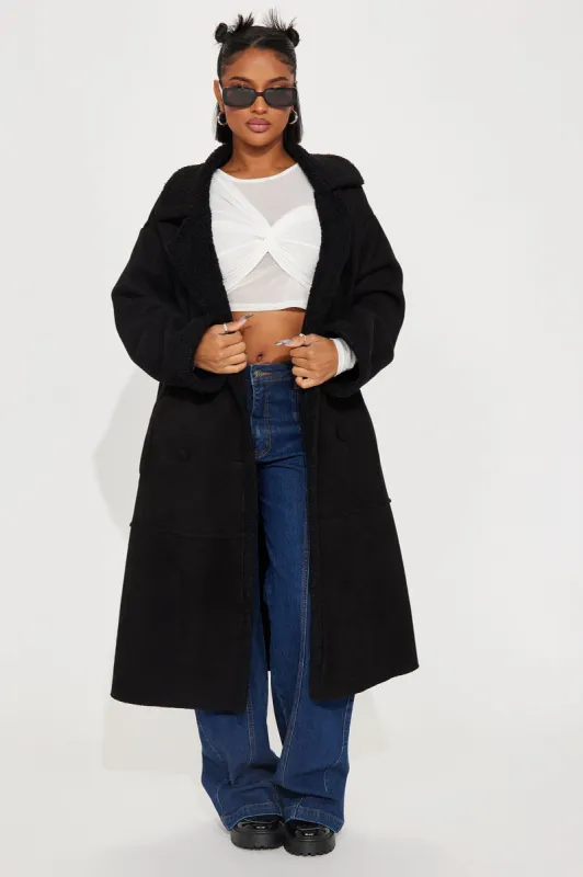 Cabin Chic Shearling Coat - Black sold by Fashion Nova