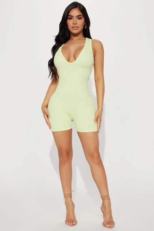 Ready To Go Ribbed Romper - Lime sold by Fashion Nova