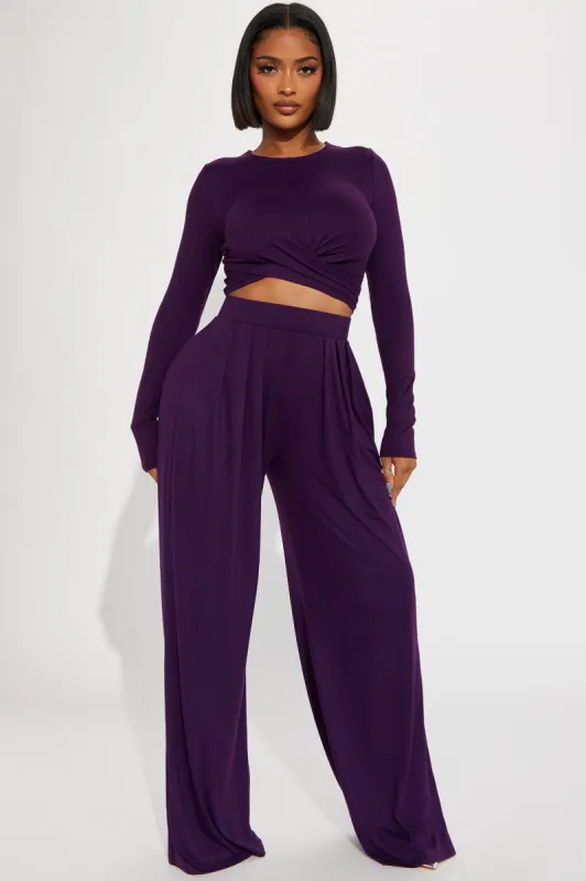 Casually Chic Long Sleeve Pant Set - Eggplant sold by Fashion Nova