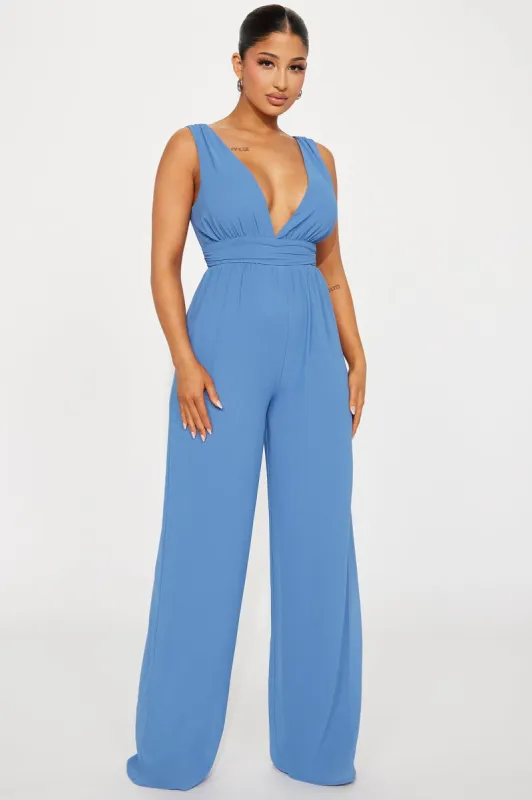 Take Me To Another Place Jumpsuit  - Light Blue sold by Fashion Nova