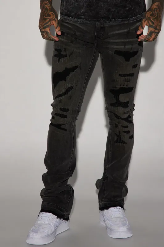 Put Me On Stacked Skinny Flare Jeans - Black Wash sold by Fashion Nova