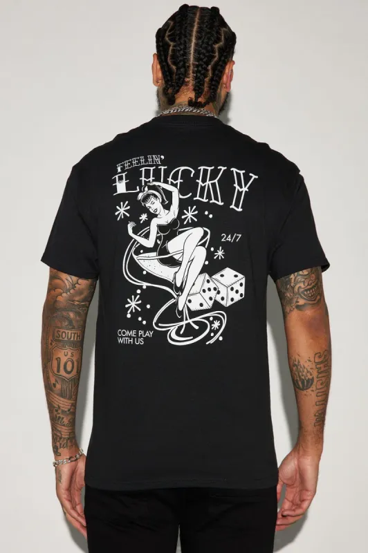 Feeling Lucky Come Play Short Sleeve Tee - Black sold by Fashion Nova