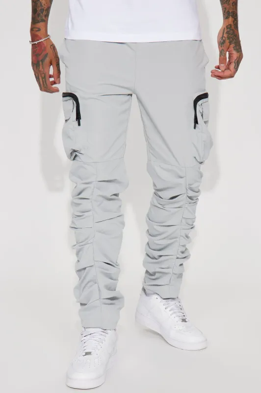 Stacked Ruched Nylon Cargo Pants - Grey sold by Fashion Nova