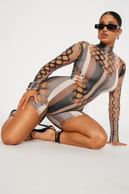 Till Dawn Seamless Romper - Brown/combo sold by Fashion Nova