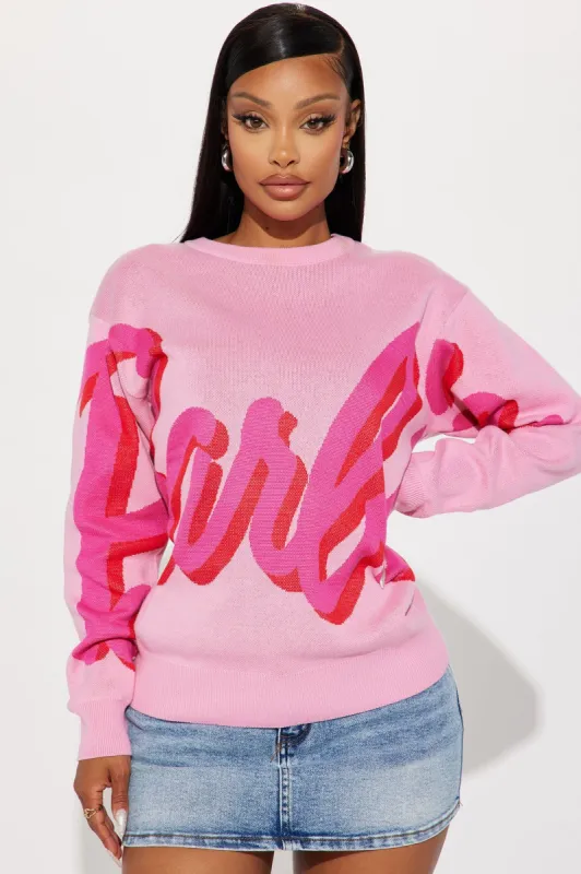 Barbie Crew Neck Sweater - Pink sold by Fashion Nova