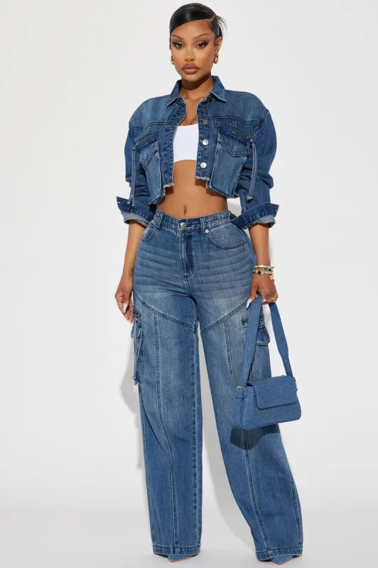 Devil In Disguise Cargo Straight Leg Jeans - Medium Wash sold by Fashion Nova