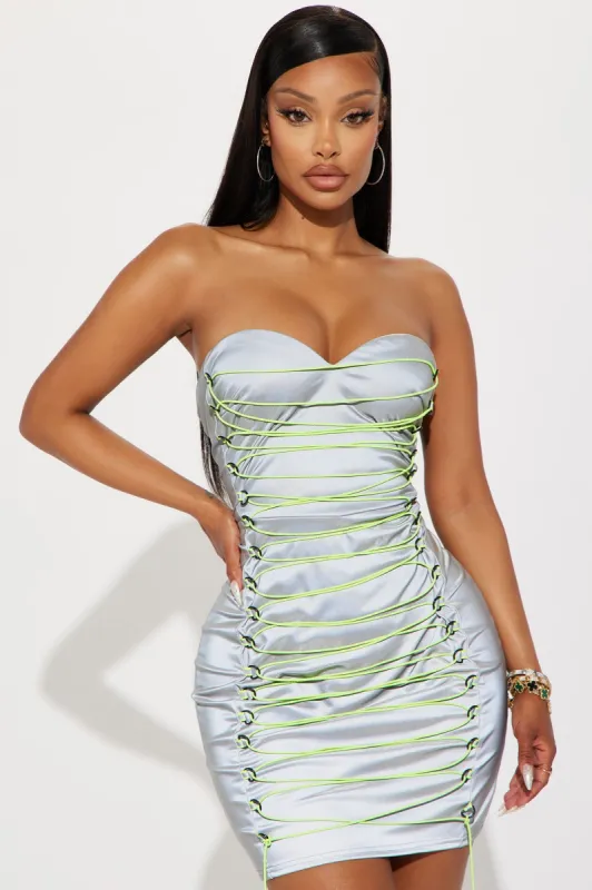 Landry Reflective Mini Dress - Silver sold by Fashion Nova