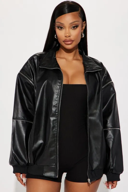 Moto Baddie Faux Leather Bomber Jacket - Black sold by Fashion Nova