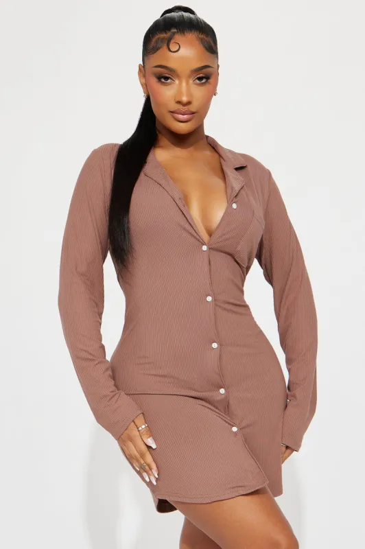 Lounging Around PJ Sleep Shirt - Brown sold by Fashion Nova