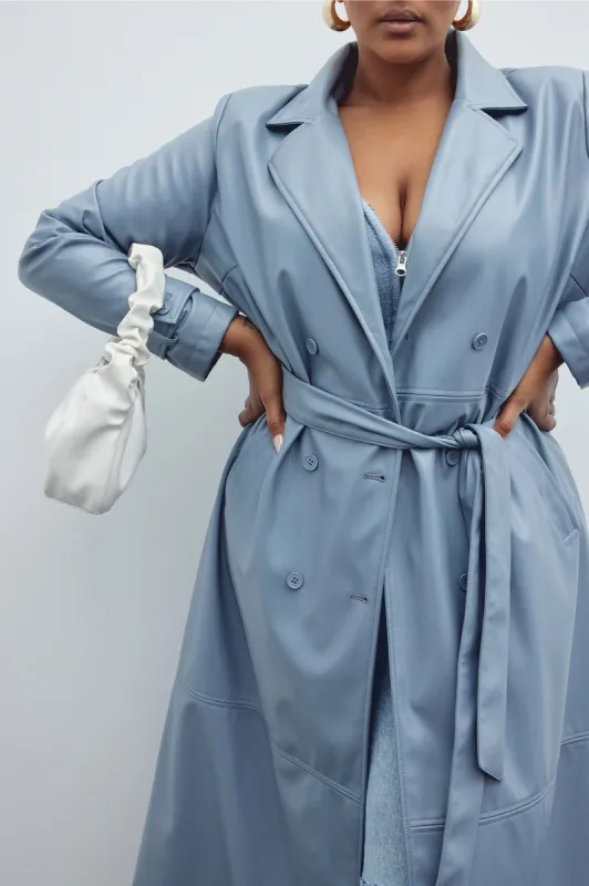 Last Nights Look Trench Coat - Slate Blue sold by Fashion Nova