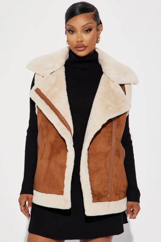 Come My Way Shearling Vest - Brown sold by Fashion Nova