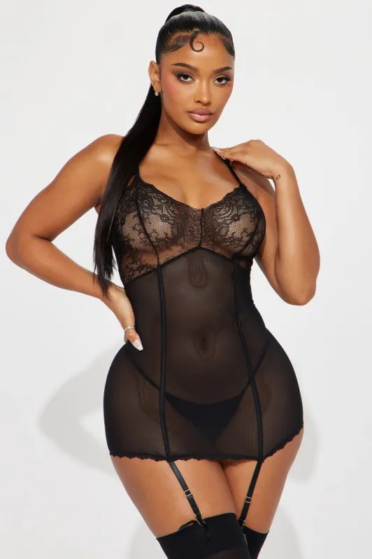 Watch What You Say To Me Lace Chemise - Black sold by Fashion Nova