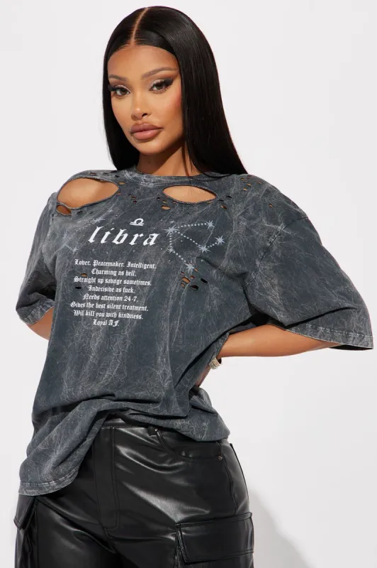 Libra Distressed Tee - Charcoal sold by Fashion Nova