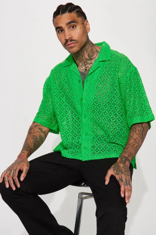 Shooting Star Textured Cuban Shirt - Green sold by Fashion Nova