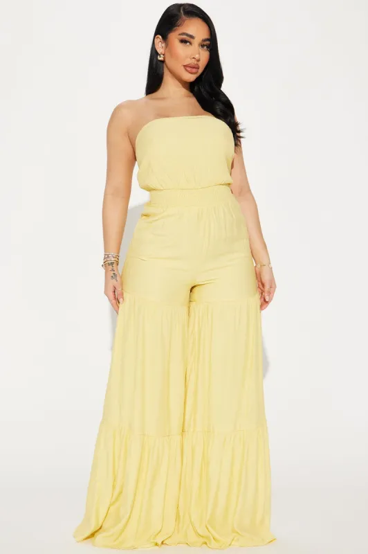 Talkin' Brunch Jumpsuit - Yellow sold by Fashion Nova