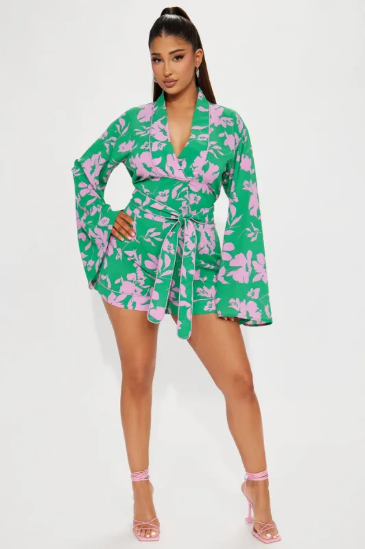 Bahamas Promises Romper - Green/combo sold by Fashion Nova