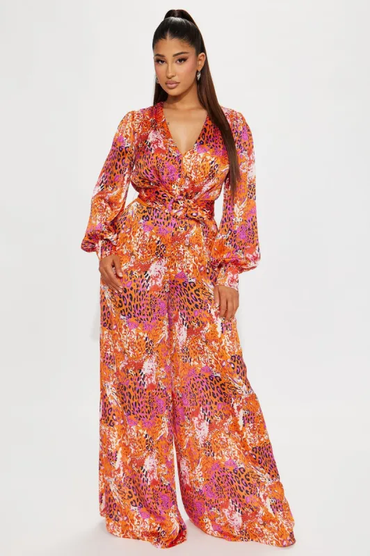 Yessica Satin Jumpsuit - Orange/combo sold by Fashion Nova