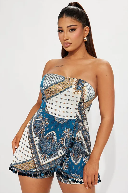 Jezebel Romper - Blue/combo sold by Fashion Nova