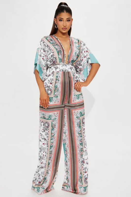 Take A Chance Satin Jumpsuit  - Sage/combo sold by Fashion Nova
