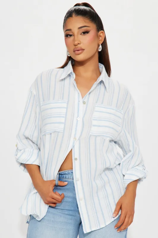 Bondi Striped Linen Shirt - Blue/combo sold by Fashion Nova