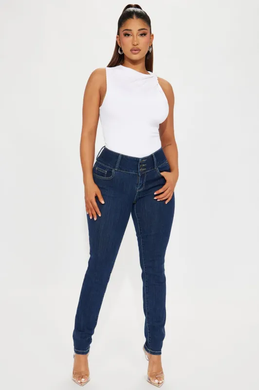 Seems So Stretch Skinny Jeans - Dark Wash sold by Fashion Nova