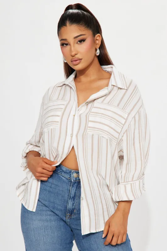 Bondi Striped Linen Shirt - Sand/combo sold by Fashion Nova