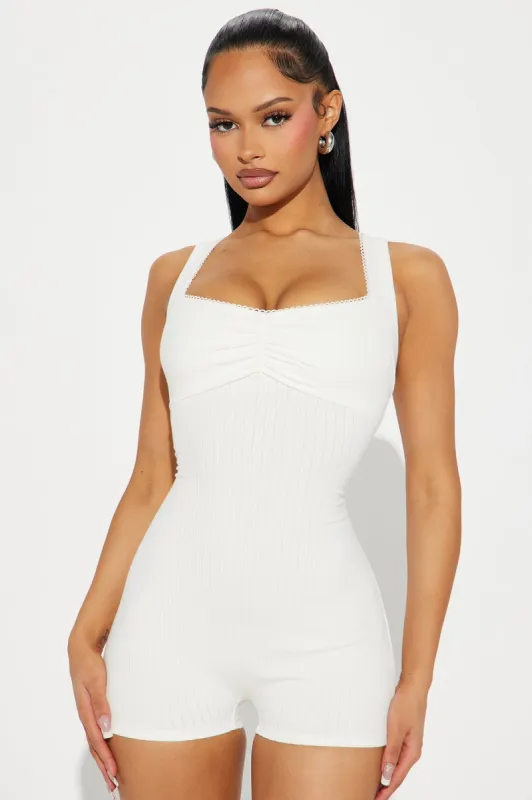 Free Your Mind Ribbed Romper - Ivory sold by Fashion Nova