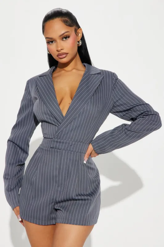 Working With You Romper - Grey sold by Fashion Nova