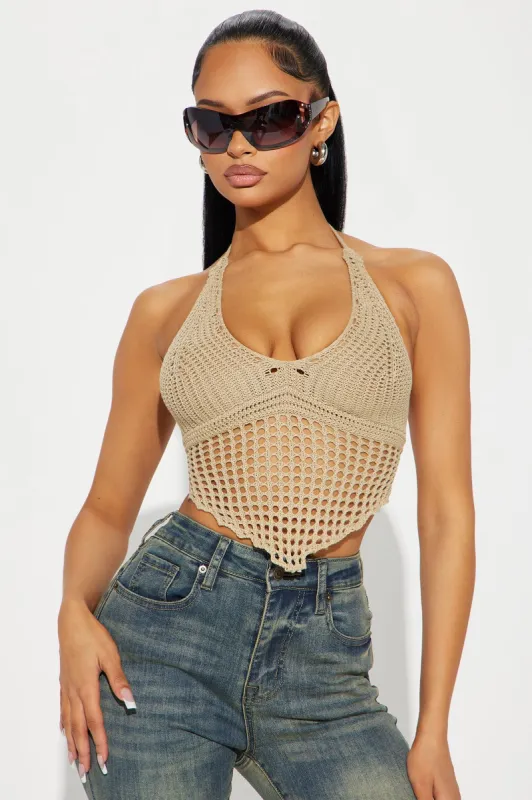 Beach Babe Crochet Halter Top - Tan sold by Fashion Nova