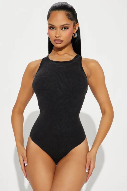 Onto The Next Ribbed Bodysuit - Black Wash sold by Fashion Nova