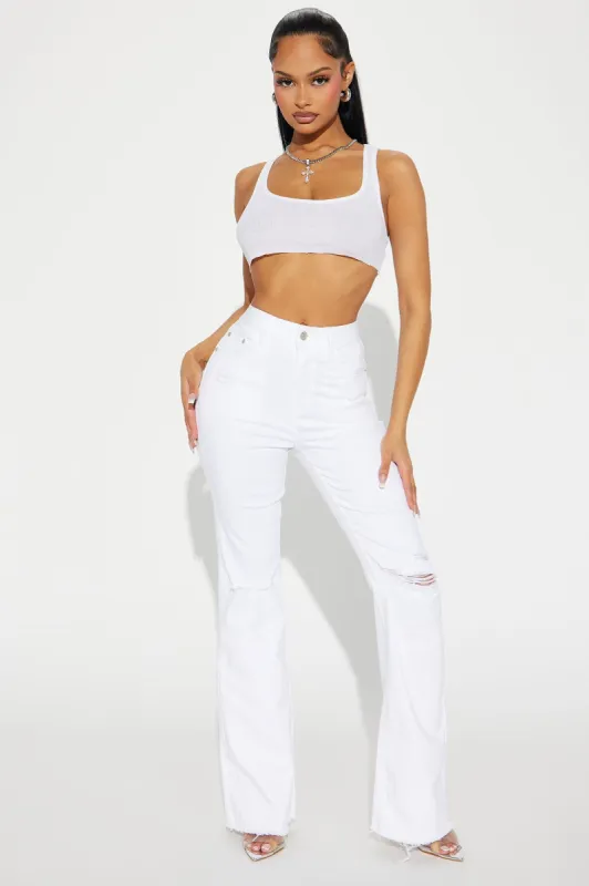 Daily Affirmation Stretch Ripped Flare Jeans - White sold by Fashion Nova