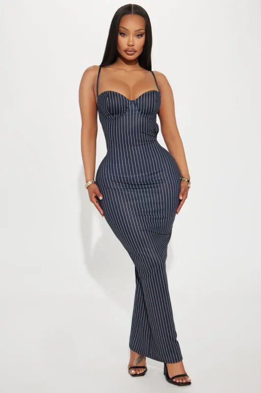 Cassandra Pinstripe Maxi Dress - Black/White sold by Fashion Nova
