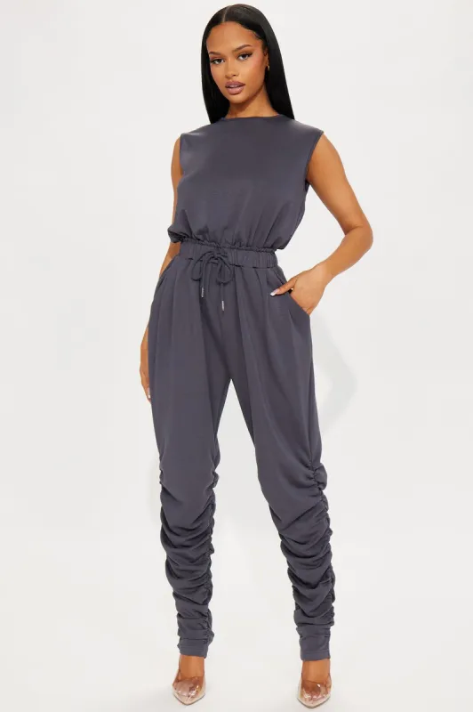 Power Play Jumpsuit  - Slate Grey sold by Fashion Nova