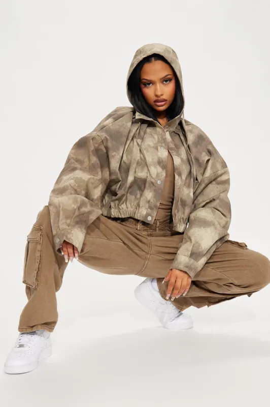 Put The Work In Cropped Windbreaker - Olive/combo sold by Fashion Nova