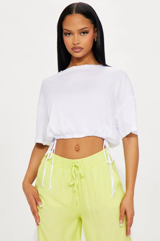 Meredith Drawstring Top - White sold by Fashion Nova