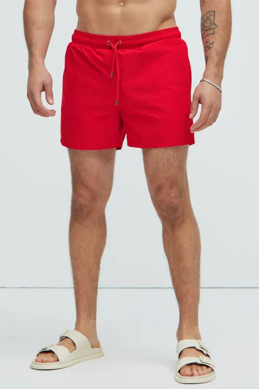 Montez Stretch Swim Trunk Short - Brick Red sold by Fashion Nova