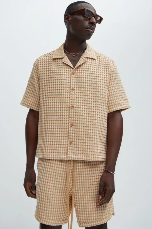 Dimensional Textured Button Up Shirt - Cream/combo sold by Fashion Nova
