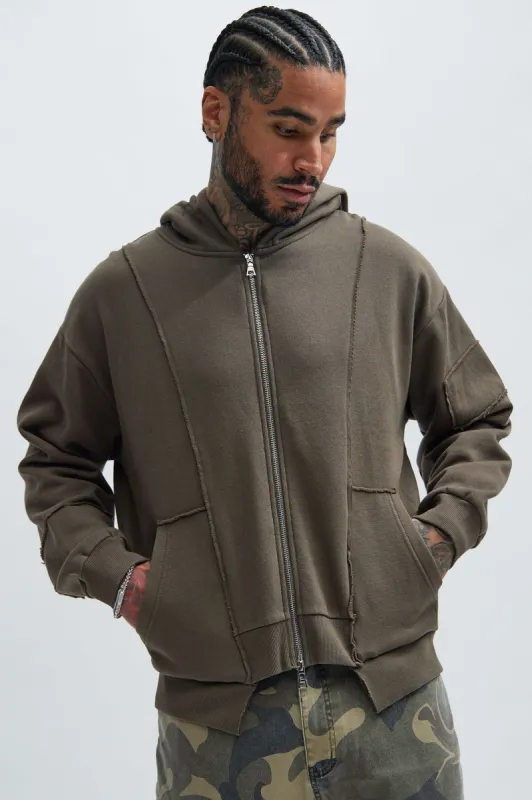 Tyson Panel Zip Up Hoodie - Brown sold by Fashion Nova