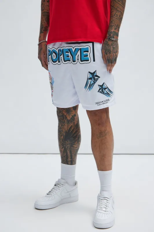 Popeye Retro Mesh Shorts - White sold by Fashion Nova