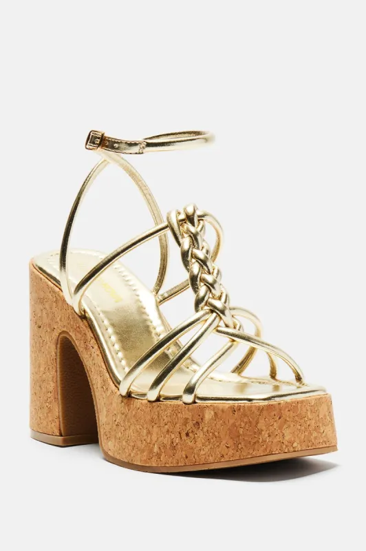 Never Let Me Go Heeled Sandals - Gold sold by Fashion Nova