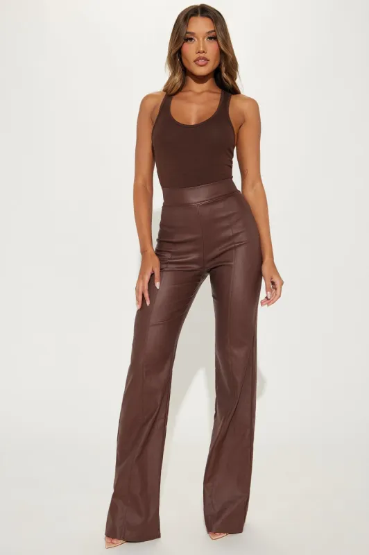 Tall Victoria High Waisted Dress Pants Faux Leather 37 - Brown sold by Fashion Nova