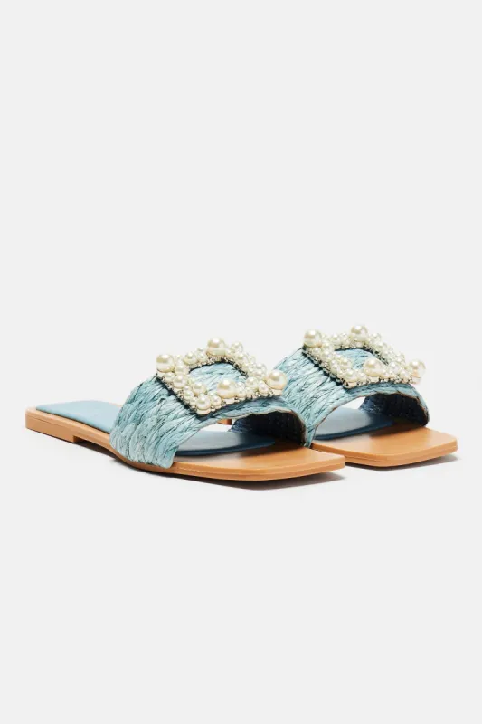 Kristy Pearl Detail Sandals - Blue sold by Fashion Nova