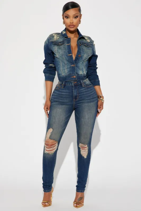 Kelly Ripped Tinted Stretch Skinny Jeans - Dark Denim sold by Fashion Nova