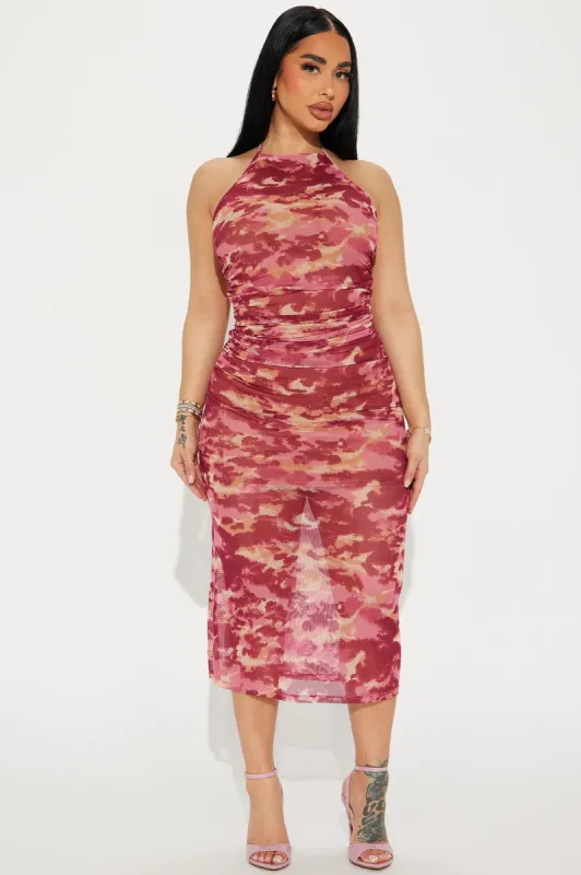 Inaya Mesh Midi Dress - Fuchsia sold by Fashion Nova