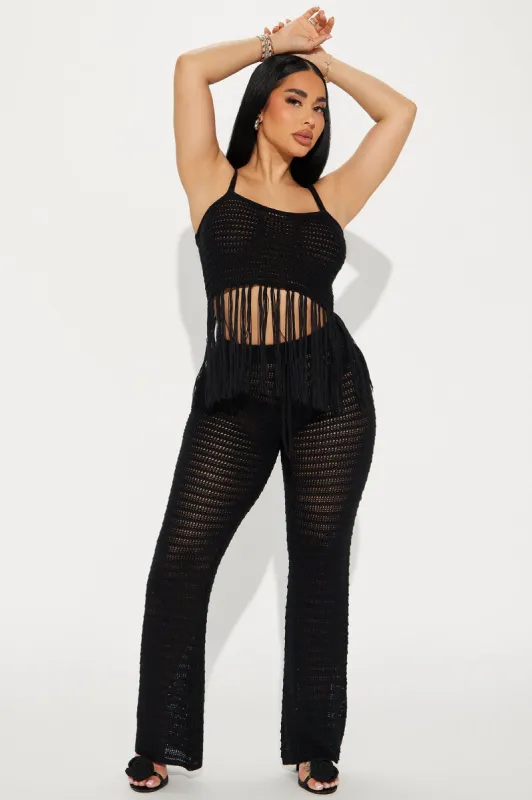 Weekend Flirt Crochet Pant Set - Black sold by Fashion Nova