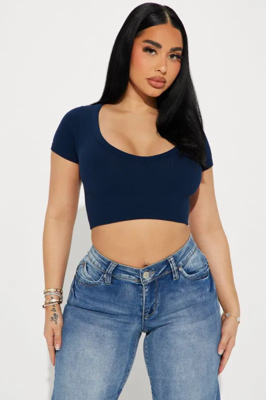 Selena Seamless V-Neck Tee - Navy sold by Fashion Nova