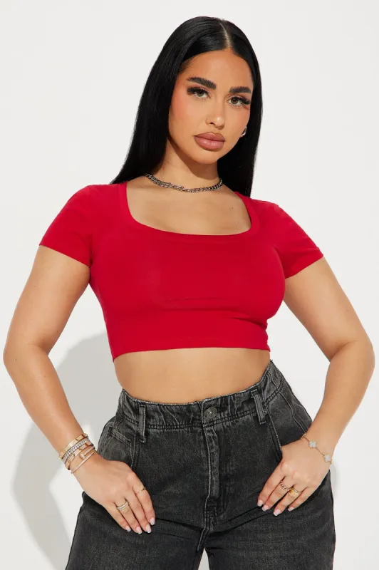Amelia Scoop Neck Tee - Red sold by Fashion Nova