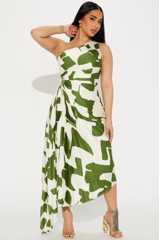 Tia Satin Midi Dress - Green/combo sold by Fashion Nova