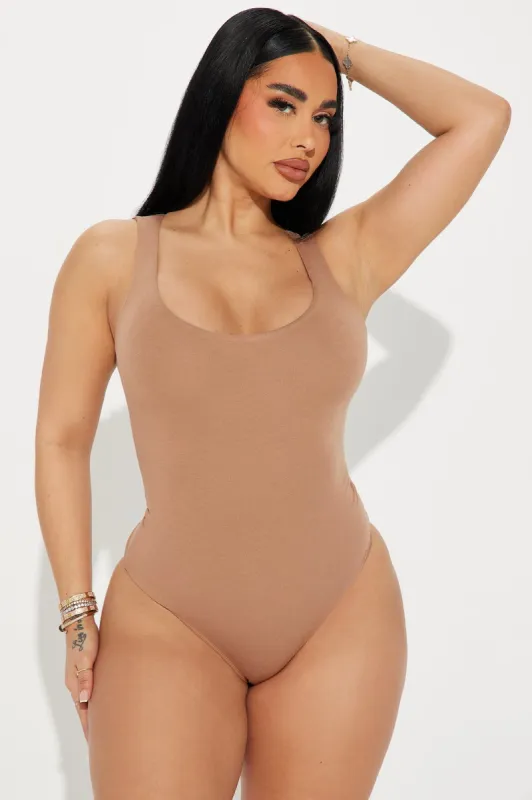 Serena Scoop Neck Double Layered Bodysuit - Taupe sold by Fashion Nova